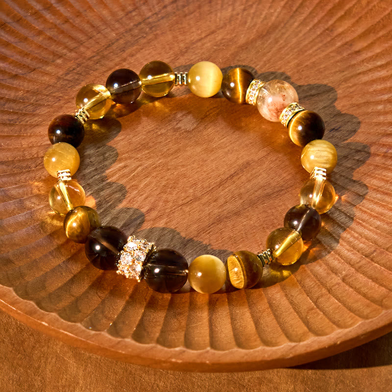 Fortune Jewel Citrine Topaz Smoky Quartz Tiger Eye Happiness Bracelet