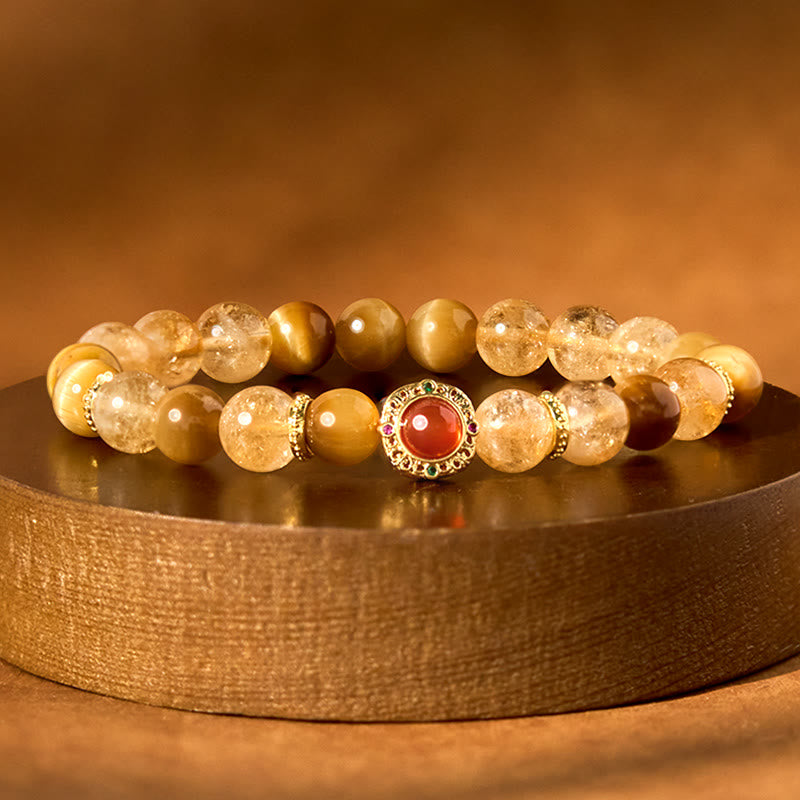 Fortune Jewel Citrine Tiger Eye Red Agate Generosity Bracelet