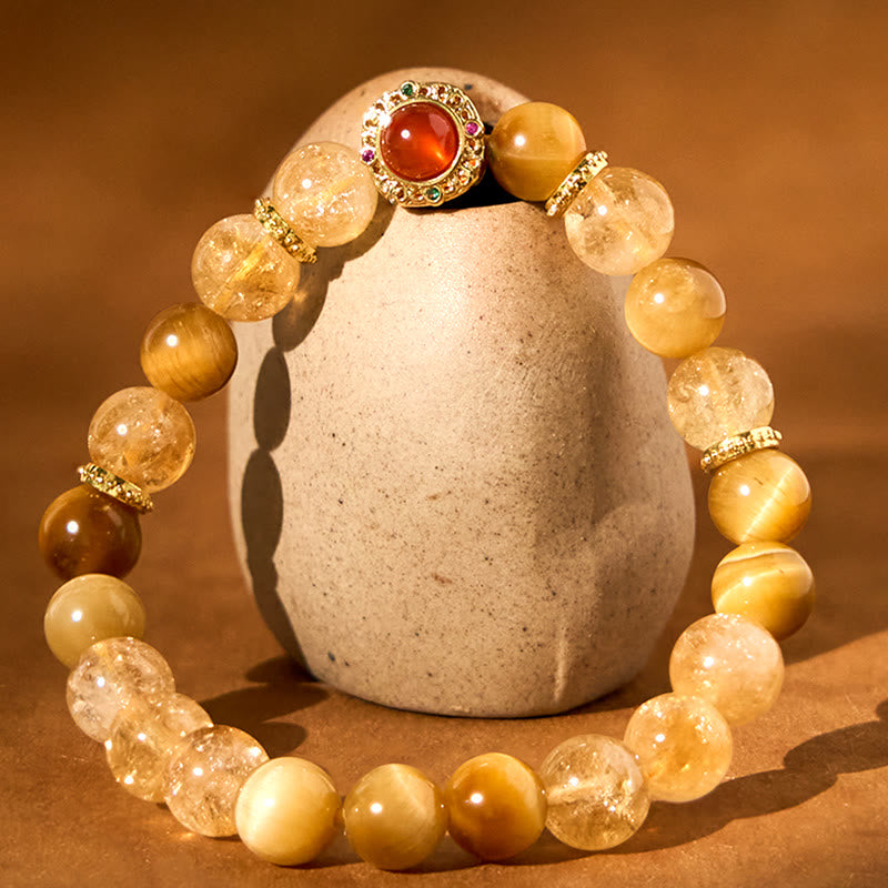 Fortune Jewel Citrine Tiger Eye Red Agate Generosity Bracelet