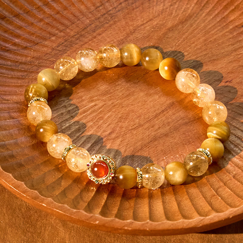 Fortune Jewel Citrine Tiger Eye Red Agate Generosity Bracelet