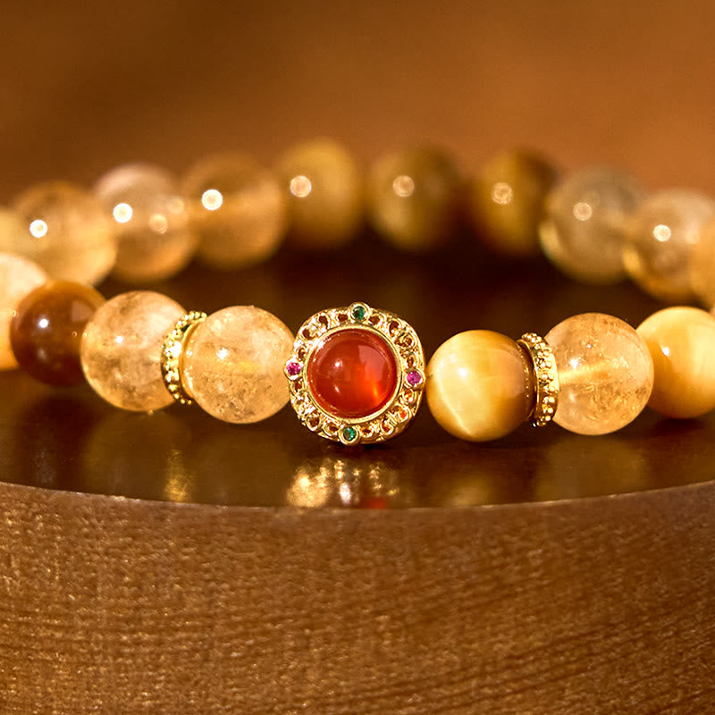 Fortune Jewel Citrine Tiger Eye Red Agate Generosity Bracelet