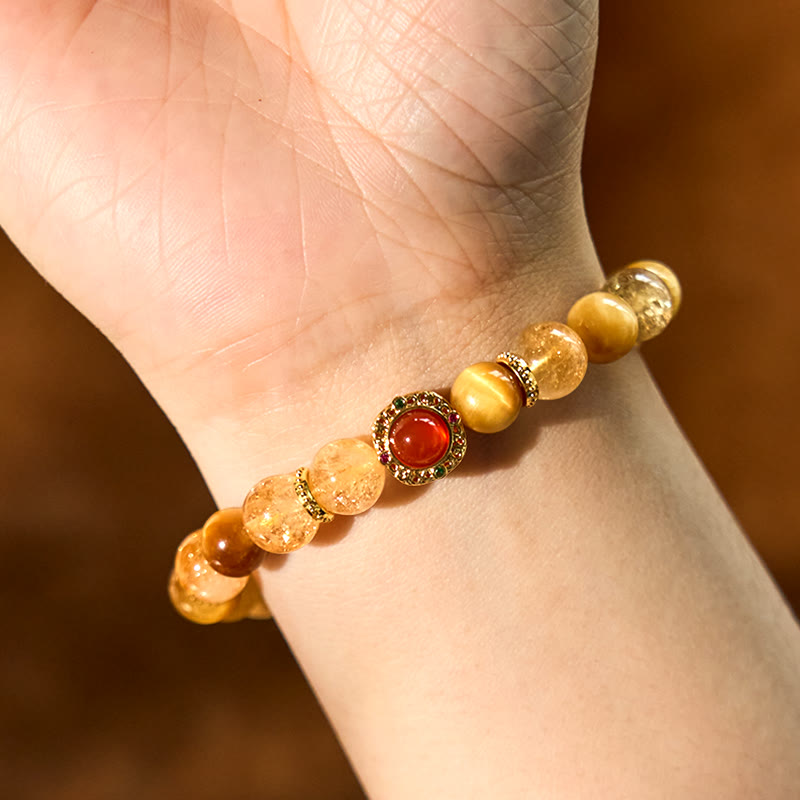 Fortune Jewel Citrine Tiger Eye Red Agate Generosity Bracelet