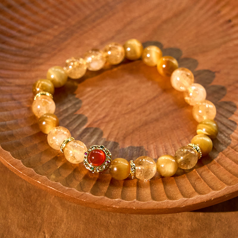 Fortune Jewel Citrine Tiger Eye Red Agate Generosity Bracelet