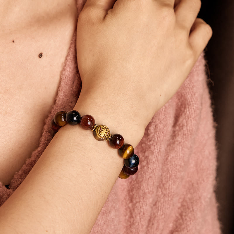 Fortune Jewel Tiger Eye Stone Beads Protection Courage Bracelet