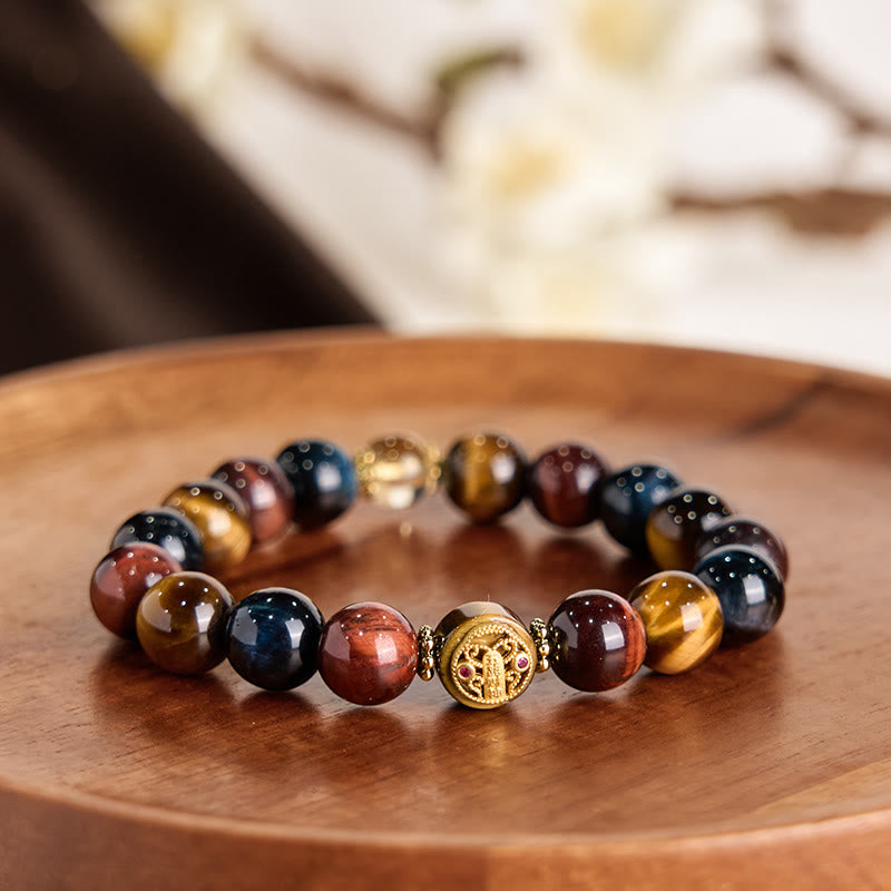 Fortune Jewel Tiger Eye Stone Beads Protection Courage Bracelet