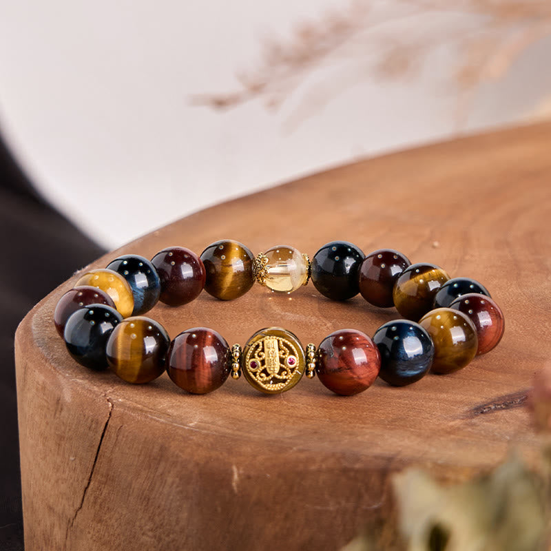Fortune Jewel Tiger Eye Stone Beads Protection Courage Bracelet