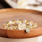 Fortune Jewel Natural Citrine White Crystal Nine Tailed Fox Attracting Wealth Charm Energy Bracelet