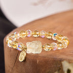 Fortune Jewel Natural Citrine White Crystal Nine Tailed Fox Attracting Wealth Charm Energy Bracelet