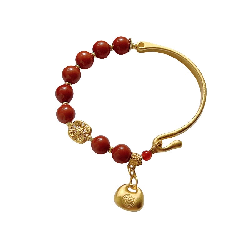 Fortune Jewel South Red Agate Fu Character Ingot Half Bracelet