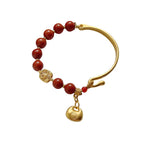 Fortune Jewel South Red Agate Fu Character Ingot Half Bracelet
