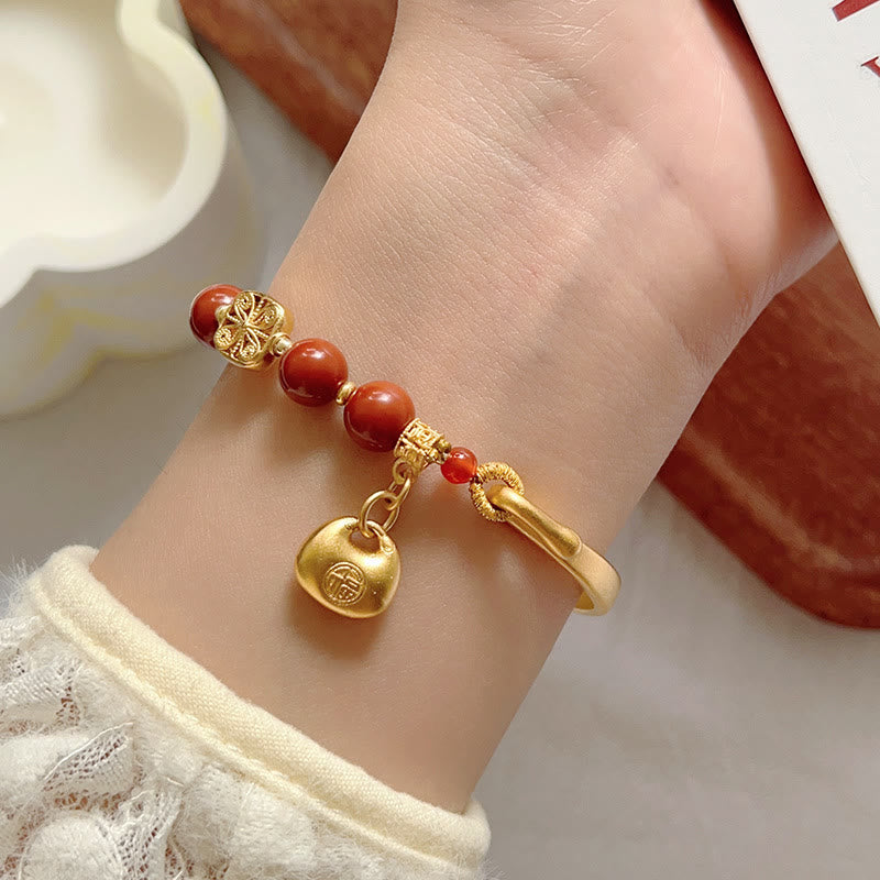 Fortune Jewel South Red Agate Fu Character Ingot Half Bracelet