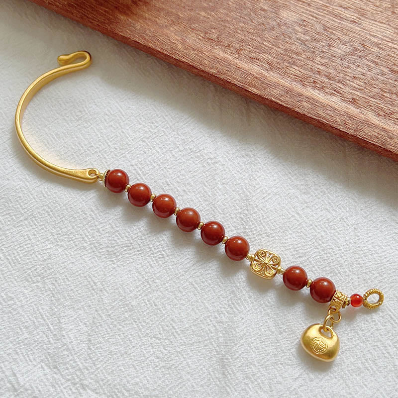 Fortune Jewel South Red Agate Fu Character Ingot Half Bracelet