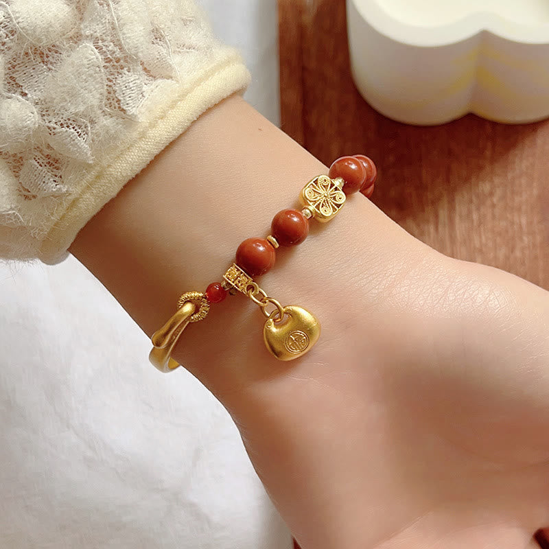 Fortune Jewel South Red Agate Fu Character Ingot Half Bracelet