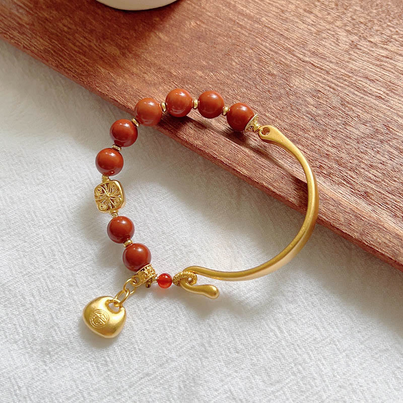 Fortune Jewel South Red Agate Fu Character Ingot Half Bracelet