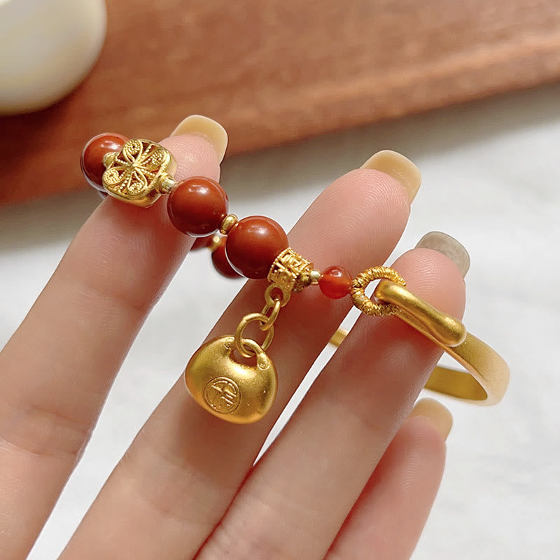 Fortune Jewel South Red Agate Fu Character Ingot Half Bracelet