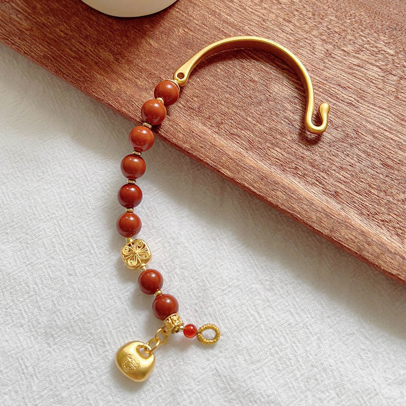 Fortune Jewel South Red Agate Fu Character Ingot Half Bracelet