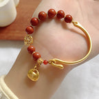 Fortune Jewel South Red Agate Fu Character Ingot Half Bracelet