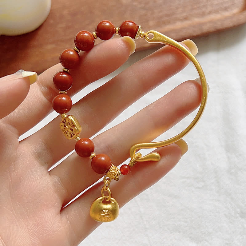 Fortune Jewel South Red Agate Fu Character Ingot Half Bracelet