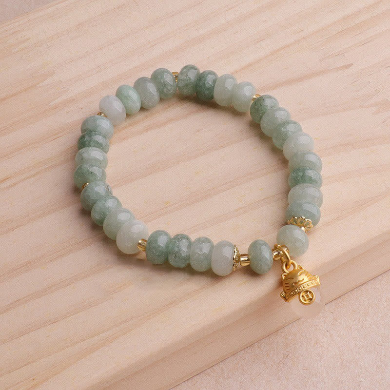 Fortune Jewel Strawberry Quartz Cyan Jade Lucky Cat Beads Healing Bracelet