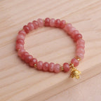 Fortune Jewel Strawberry Quartz Cyan Jade Lucky Cat Beads Healing Bracelet