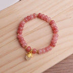 Fortune Jewel Strawberry Quartz Cyan Jade Lucky Cat Beads Healing Bracelet