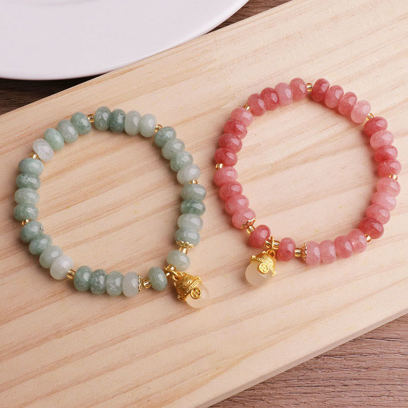 Fortune Jewel Strawberry Quartz Cyan Jade Lucky Cat Beads Healing Bracelet