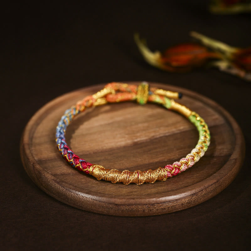 Fortune Jewel Tibetan Colorful Gold Thread Dragon Scale Knot Protection Braided Bracelet