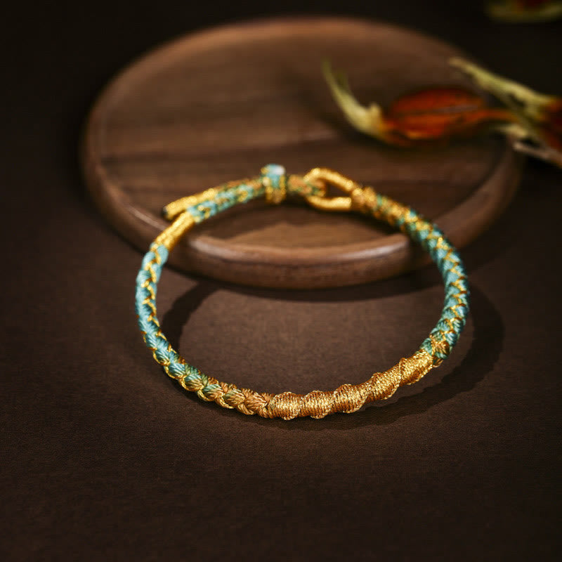 Fortune Jewel Tibetan Colorful Gold Thread Dragon Scale Knot Protection Braided Bracelet
