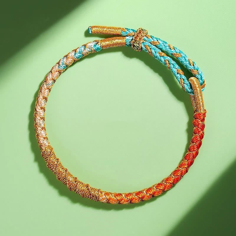 Fortune Jewel Tibetan Colorful Gold Thread Dragon Scale Knot Protection Braided Bracelet