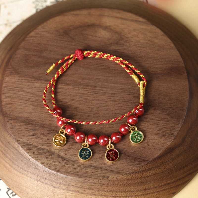 Fortune Jewel Cinnabar Peace And Joy Red String Adjustable Blessing Braided Bracelet