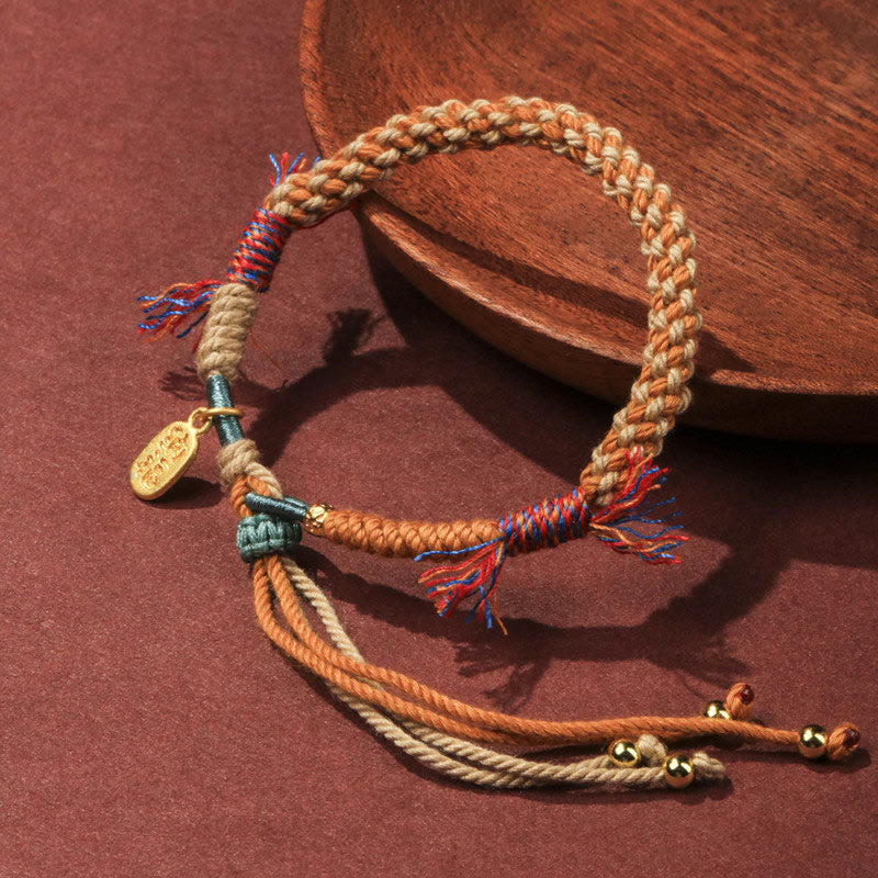 Fortune Jewel Tibetan Hand-woven Colored Rope Adjustable Tassels Nafu Luck Bracelet