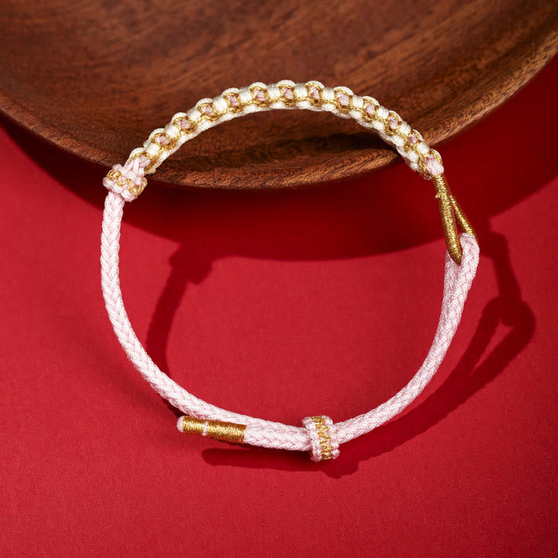 Fortune Jewel Tibetan Gold Thread Colorful Peach Blossom Knot Connection Braided Bracelet