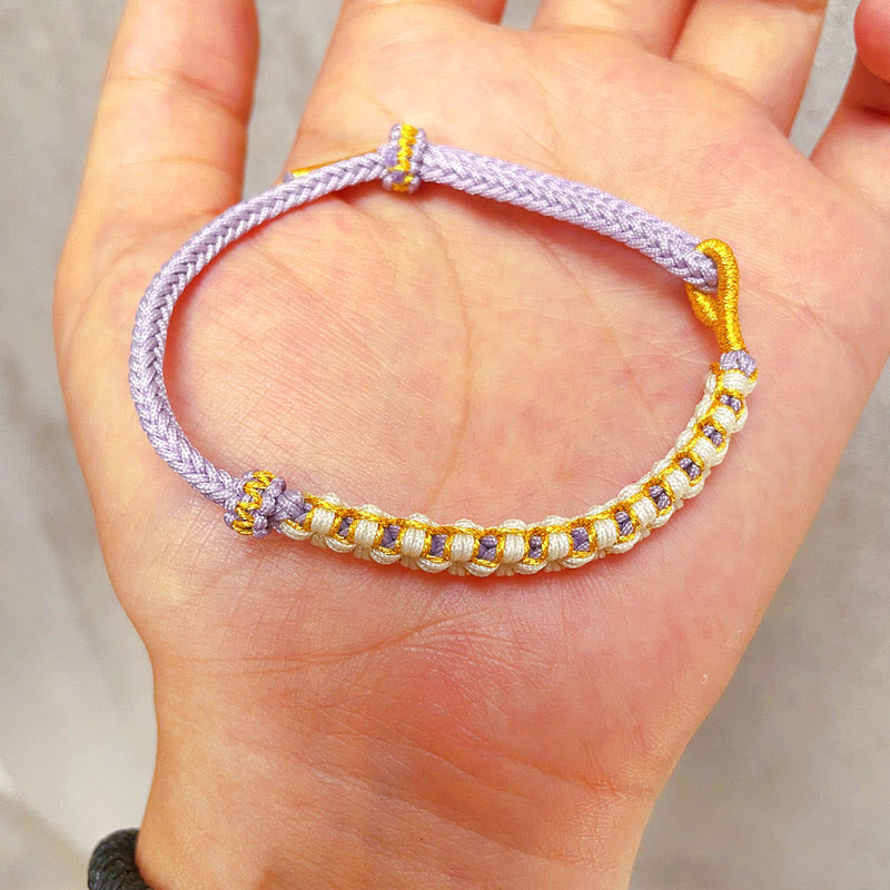 Fortune Jewel Tibetan Gold Thread Colorful Peach Blossom Knot Connection Braided Bracelet