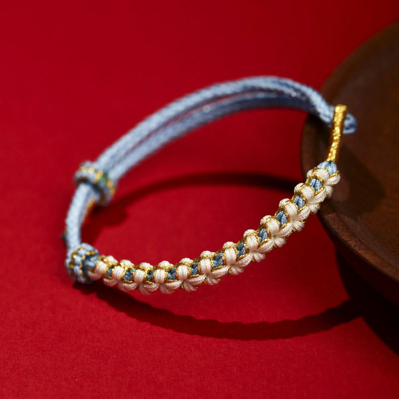 Fortune Jewel Tibetan Gold Thread Colorful Peach Blossom Knot Connection Braided Bracelet