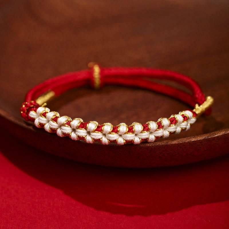 Fortune Jewel Tibetan Gold Thread Colorful Peach Blossom Knot Connection Braided Bracelet