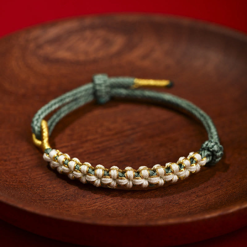 Fortune Jewel Tibetan Gold Thread Colorful Peach Blossom Knot Connection Braided Bracelet