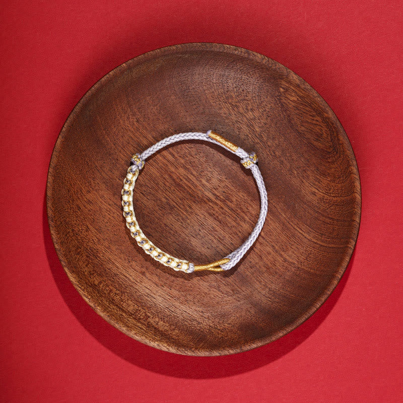 Fortune Jewel Tibetan Gold Thread Colorful Peach Blossom Knot Connection Braided Bracelet