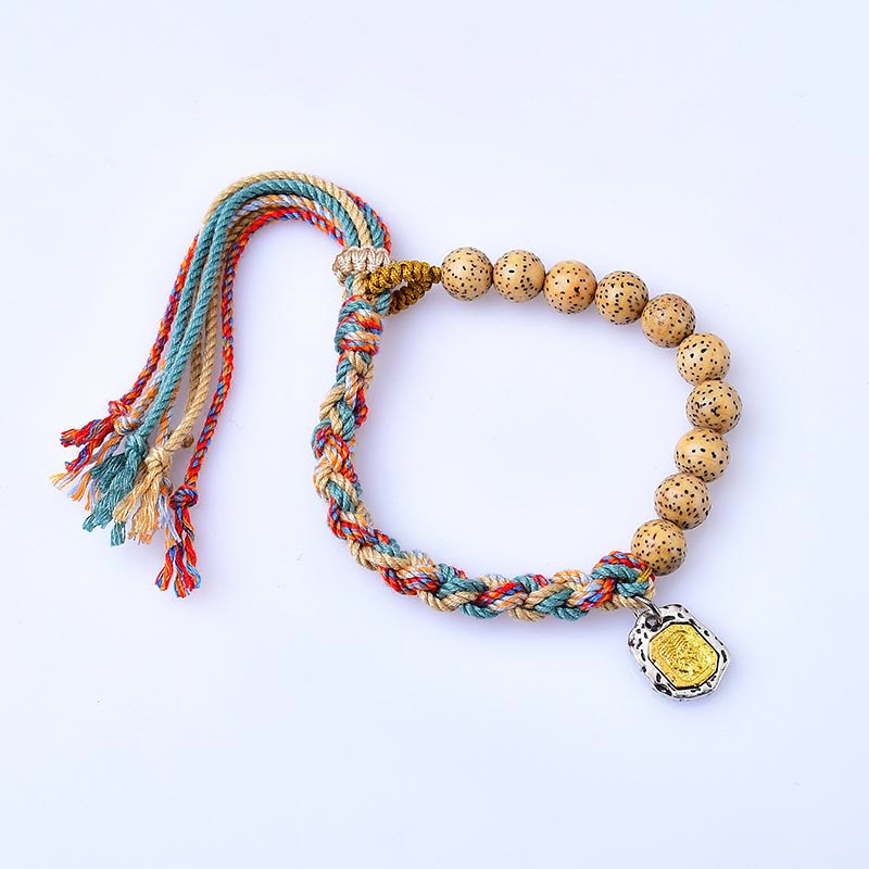 Fortune Jewel Tibetan Colored Rope Bodhi Seed Zakiram Goddess Of Wealth Adjustable Protection Bracelet