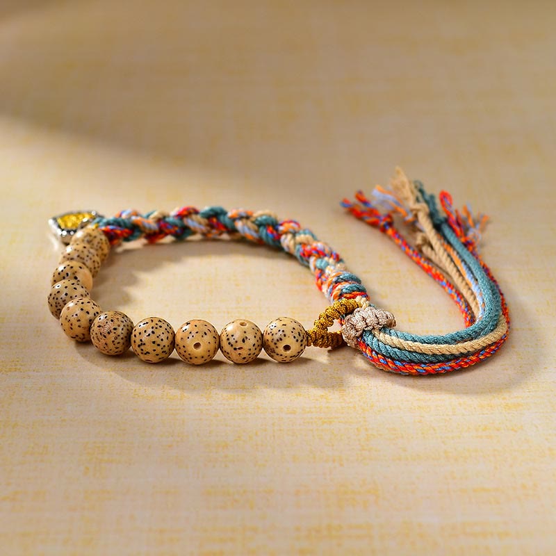 Fortune Jewel Tibetan Colored Rope Bodhi Seed Zakiram Goddess Of Wealth Adjustable Protection Bracelet