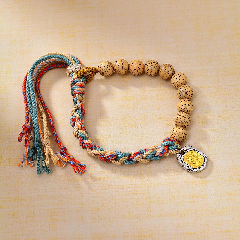 Fortune Jewel Tibetan Colored Rope Bodhi Seed Zakiram Goddess Of Wealth Adjustable Protection Bracelet