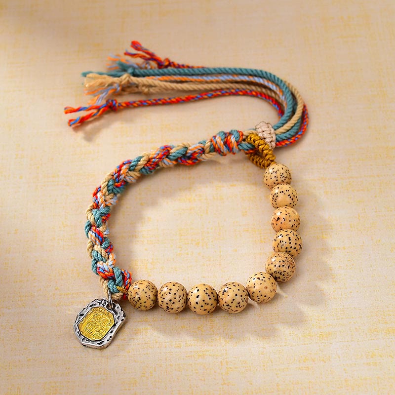 Fortune Jewel Tibetan Colored Rope Bodhi Seed Zakiram Goddess Of Wealth Adjustable Protection Bracelet