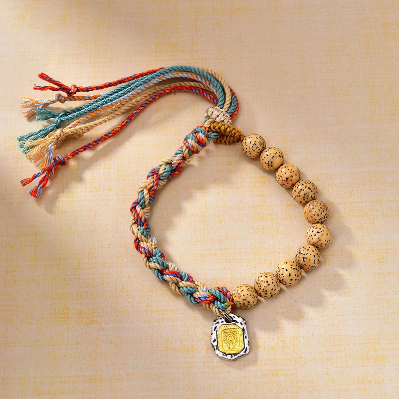Fortune Jewel Tibetan Colored Rope Bodhi Seed Zakiram Goddess Of Wealth Adjustable Protection Bracelet