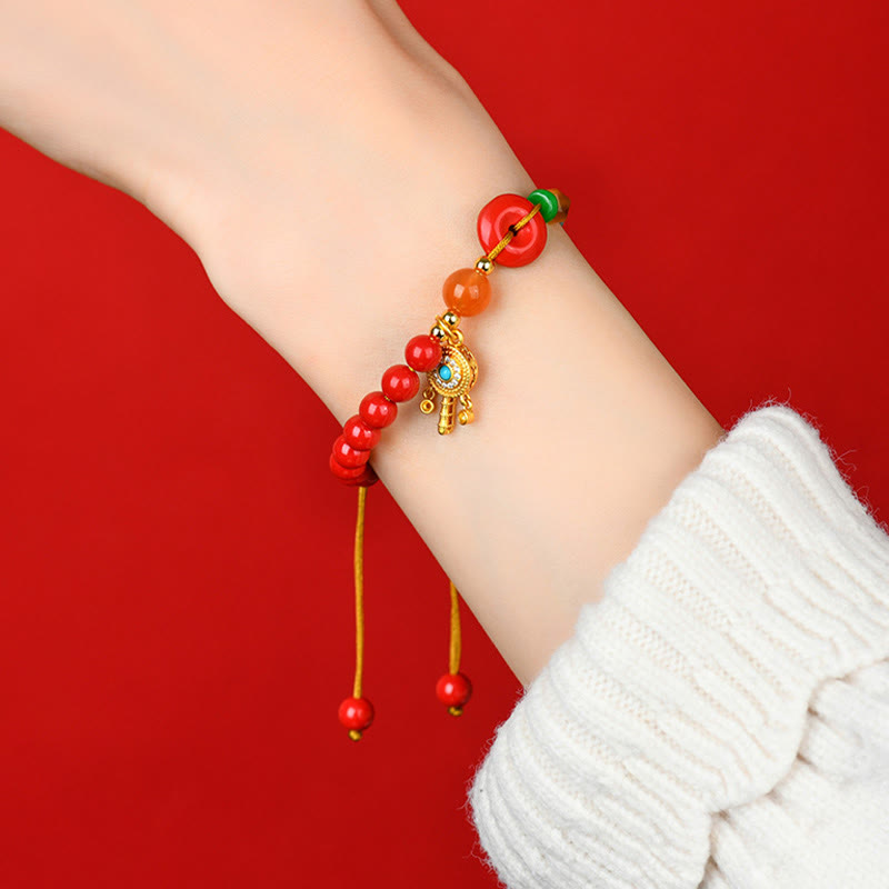 Fortune Jewel Cinnabar String Peace Buckle Blessing Bracelet