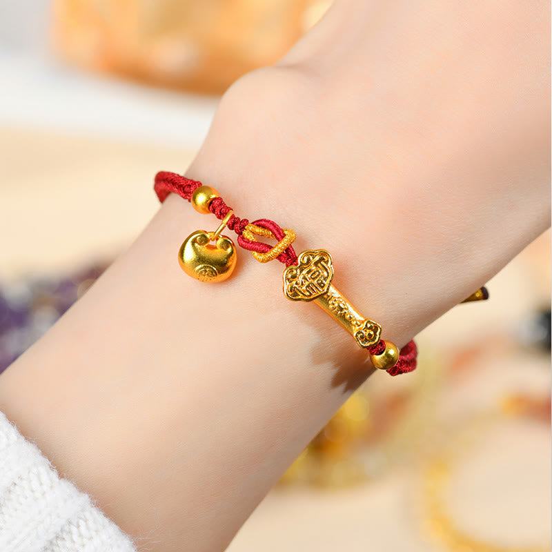 Fortune Jewel Red String Fu Character Ingot Ruyi Stick Luck Braided Bracelet