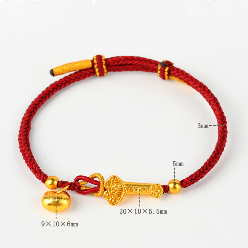 Fortune Jewel Red String Fu Character Ingot Ruyi Stick Luck Braided Bracelet