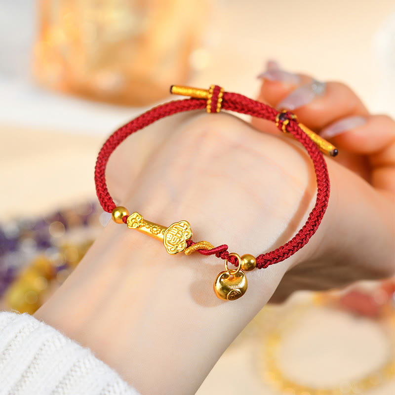 Fortune Jewel Red String Fu Character Ingot Ruyi Stick Luck Braided Bracelet