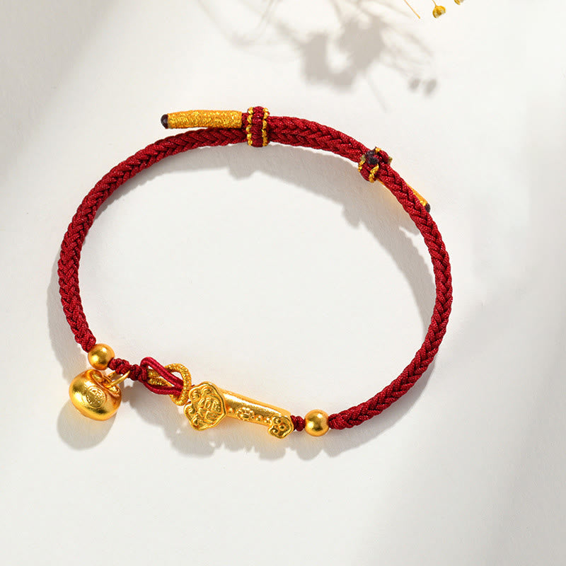 Fortune Jewel Red String Fu Character Ingot Ruyi Stick Luck Braided Bracelet