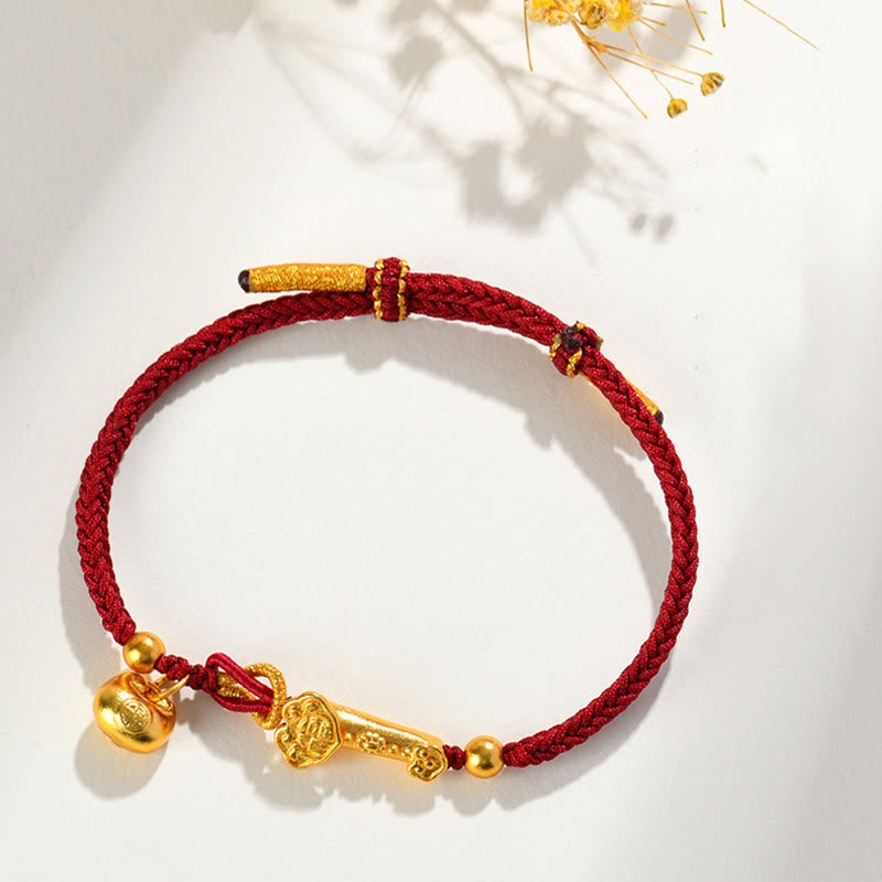 Fortune Jewel Red String Fu Character Ingot Ruyi Stick Luck Braided Bracelet