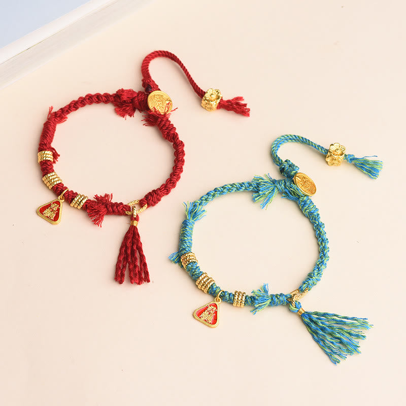 Fortune Jewel Tibetan String Zakiram Goddess Of Wealth Flower Tassel Protection Bracelet