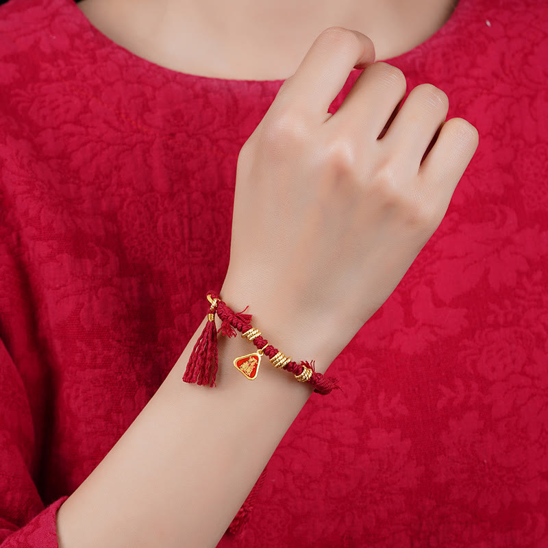 Fortune Jewel Tibetan String Zakiram Goddess Of Wealth Flower Tassel Protection Bracelet